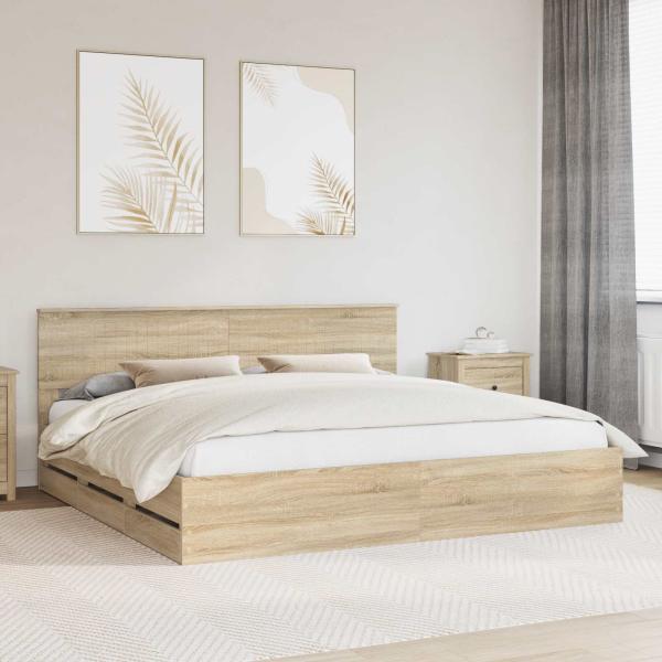 ARDEBO.de - Bettrahmen Sonoma-Eiche 200 x 200 cm Ingenieurs Holz