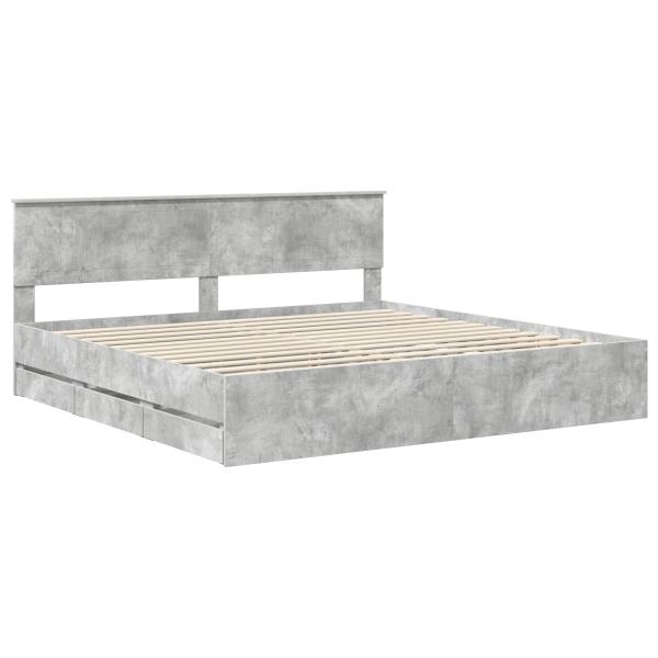 Bettrahmen mit Kopfteil Beton Grau 200 x 200 cm Ingenieurs Holz