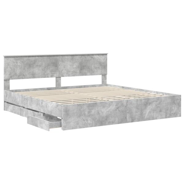 Bettrahmen mit Kopfteil Beton Grau 200 x 200 cm Ingenieurs Holz
