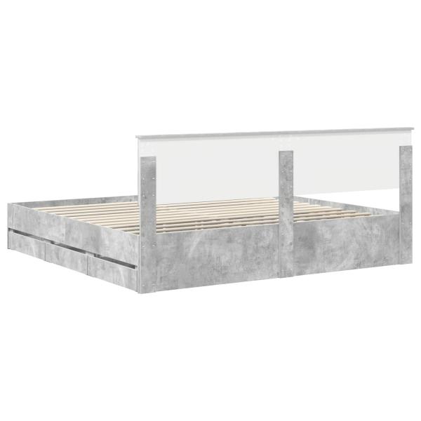 Bettrahmen mit Kopfteil Beton Grau 200 x 200 cm Ingenieurs Holz