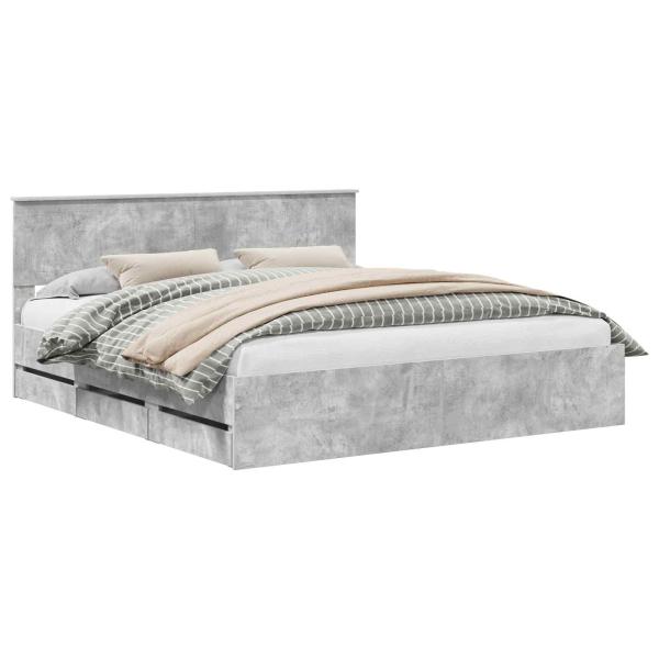 Bettrahmen mit Kopfteil Beton Grau 180 x 200 cm Ingenieurs Holz