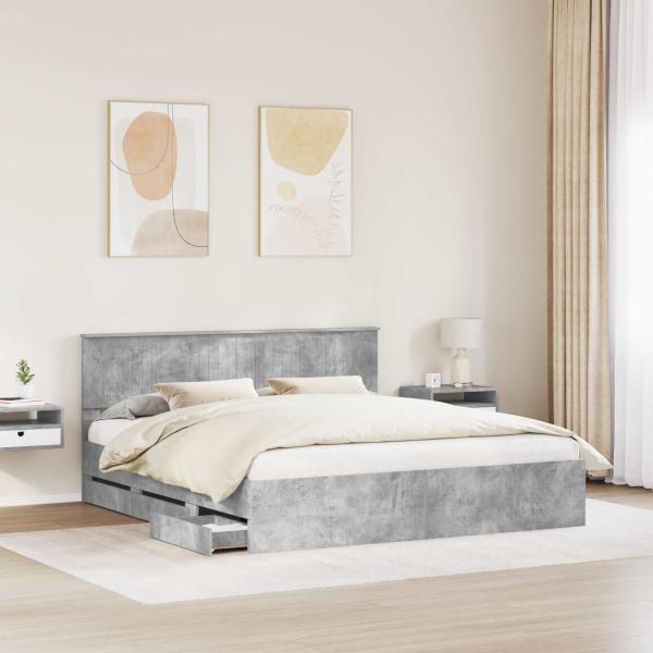 Bettrahmen mit Kopfteil Beton Grau 180 x 200 cm Ingenieurs Holz