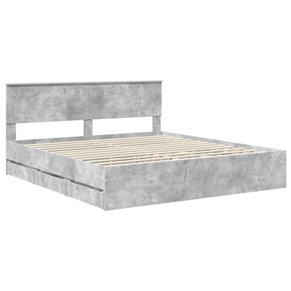 Bettrahmen mit Kopfteil Beton Grau 180 x 200 cm Ingenieurs Holz