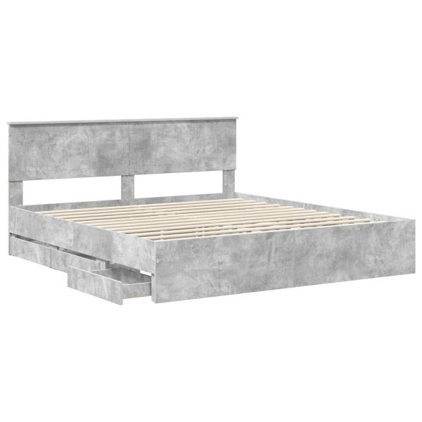 Bettrahmen mit Kopfteil Beton Grau 180 x 200 cm Ingenieurs Holz