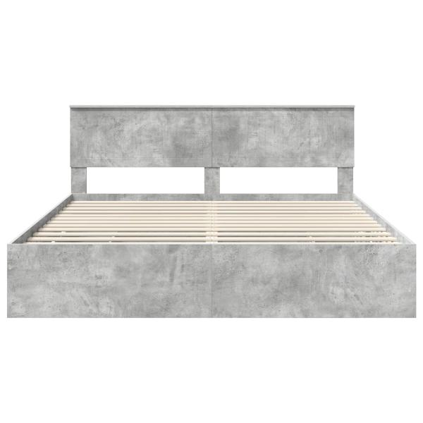Bettrahmen mit Kopfteil Beton Grau 180 x 200 cm Ingenieurs Holz