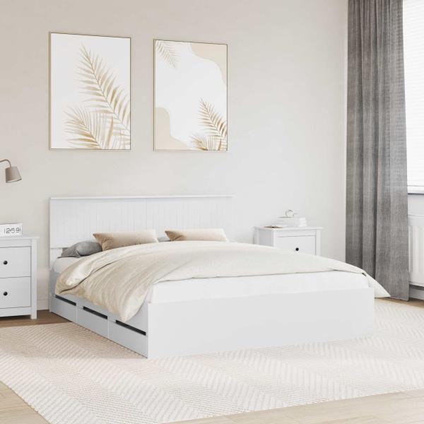 ARDEBO.de - Bettrahmen mit Schubladen Weiß 160 x 200 cm Ingenieurs Holz