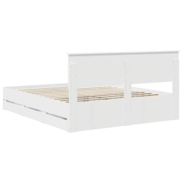 Bettrahmen mit Schubladen Weiß 160 x 200 cm Ingenieurs Holz