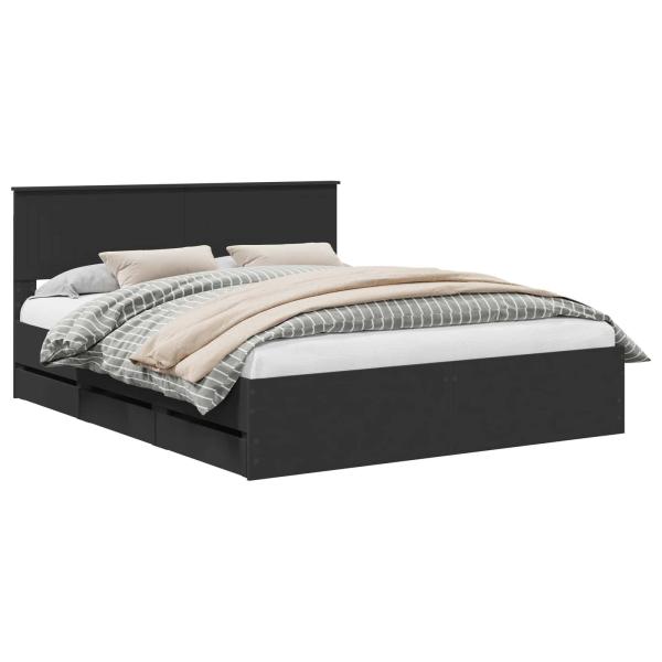 Bettrahmen mit Schubladen Schwarz 160 x 200 cm Ingenieurs Holz