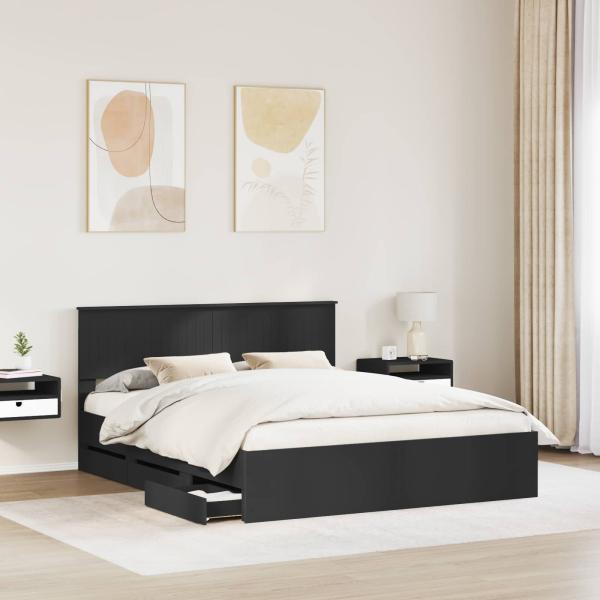 Bettrahmen mit Schubladen Schwarz 160 x 200 cm Ingenieurs Holz