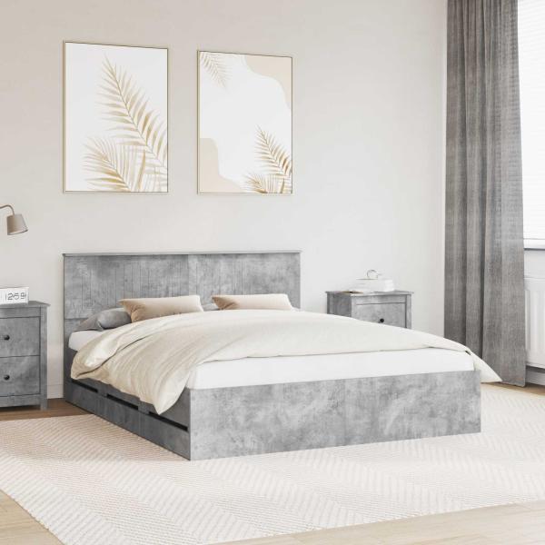 ARDEBO.de - Bettrahmen mit Kopfteil Beton Grau 160 x 200 cm Ingenieurs Holz