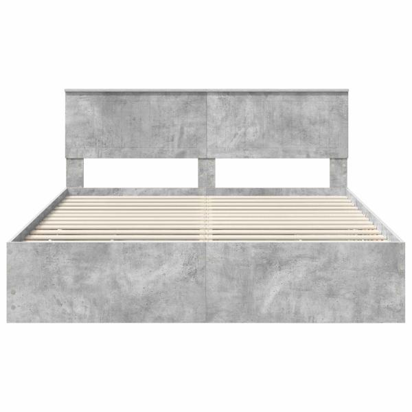 Bettrahmen mit Kopfteil Beton Grau 160 x 200 cm Ingenieurs Holz