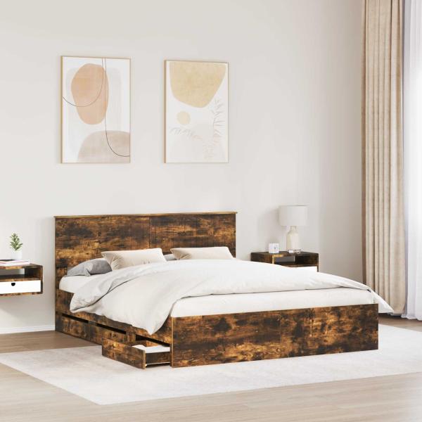Bettrahmen Geräucherte Eiche 160 x 200 cm Ingenieurs Holz