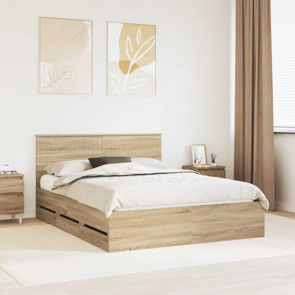 ARDEBO.de - Bettrahmen Sonoma-Eiche 150 x 200 cm Ingenieurs Holz