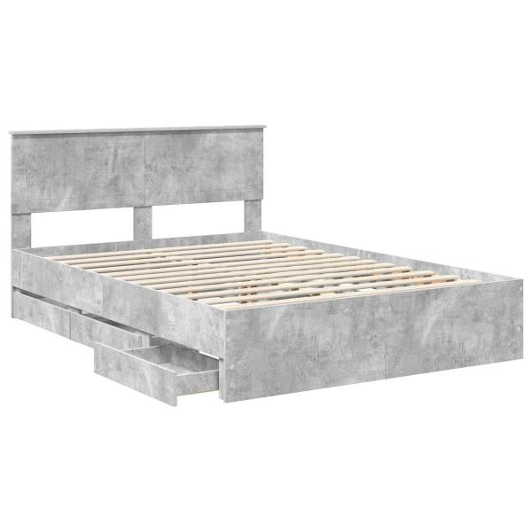 Bettrahmen mit Kopfteil Beton Grau 140 x 190 cm Ingenieurs Holz