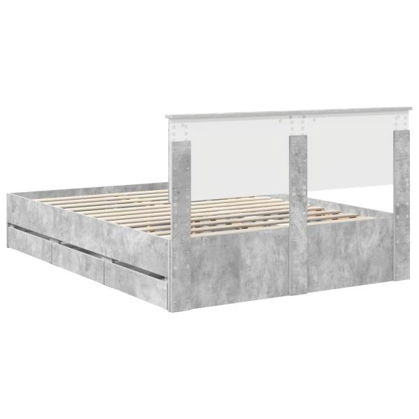 Bettrahmen mit Kopfteil Beton Grau 135 x 190 cm Ingenieurs Holz