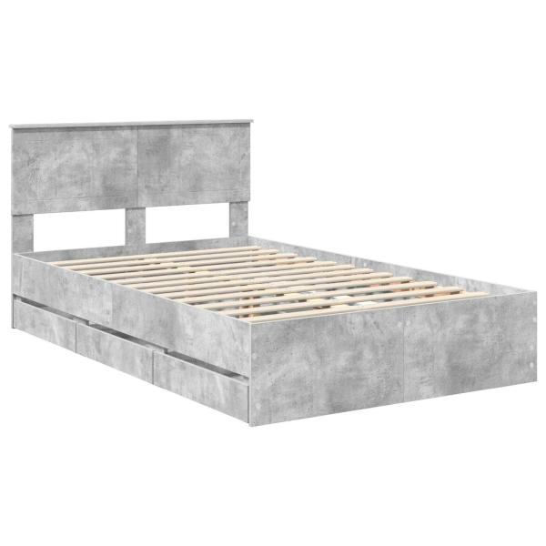 Bettrahmen mit Kopfteil Beton Grau 120 x 190 cm Ingenieurs Holz