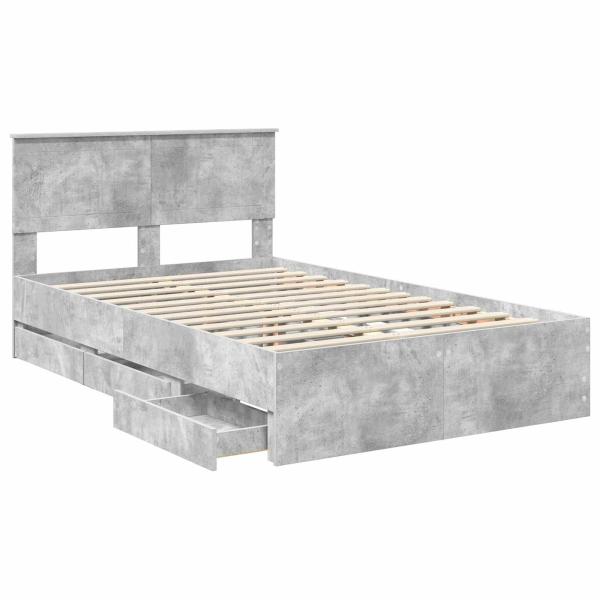 Bettrahmen mit Kopfteil Beton Grau 120 x 190 cm Ingenieurs Holz