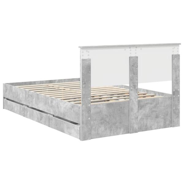 Bettrahmen mit Kopfteil Beton Grau 120 x 200 cm Ingenieurs Holz