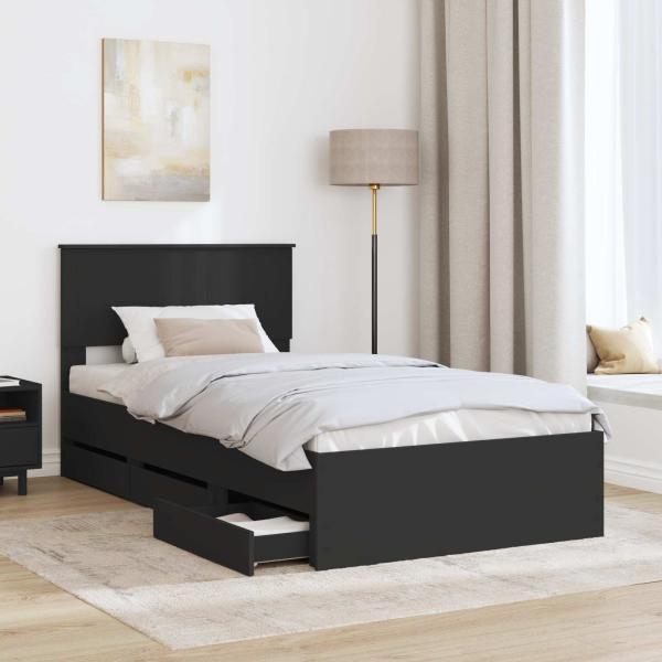 Bettrahmen mit Schubladen Schwarz 100 x 200 cm Ingenieurs Holz