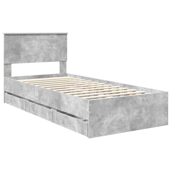 Bettrahmen mit Kopfteil Beton Grau 90 x 190 cm Ingenieurs Holz
