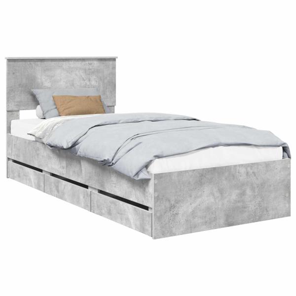 Bettrahmen mit Kopfteil Beton Grau 90 x 200 cm Ingenieurs Holz