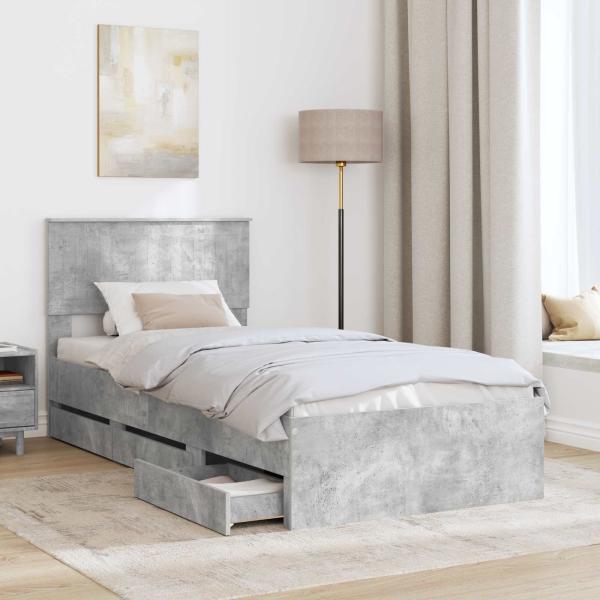 Bettrahmen mit Kopfteil Beton Grau 90 x 200 cm Ingenieurs Holz