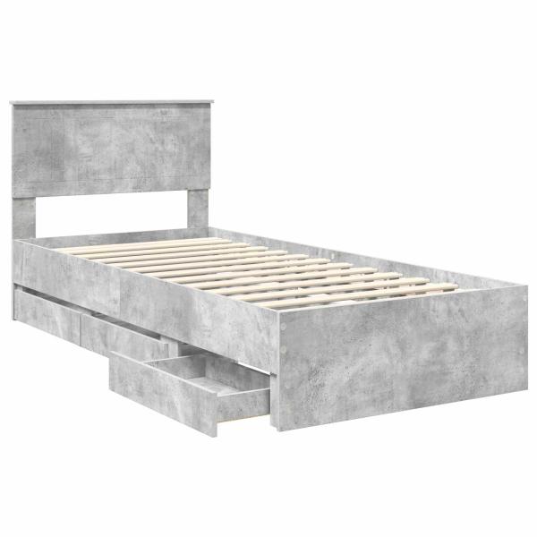 Bettrahmen mit Kopfteil Beton Grau 90 x 200 cm Ingenieurs Holz