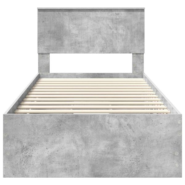 Bettrahmen mit Kopfteil Beton Grau 90 x 200 cm Ingenieurs Holz