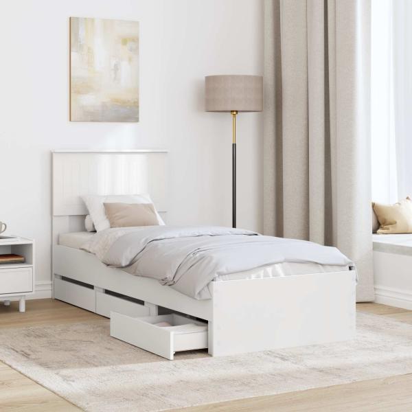 Bettrahmen mit Schubladen Weiß 75 x 190 cm Ingenieurs Holz