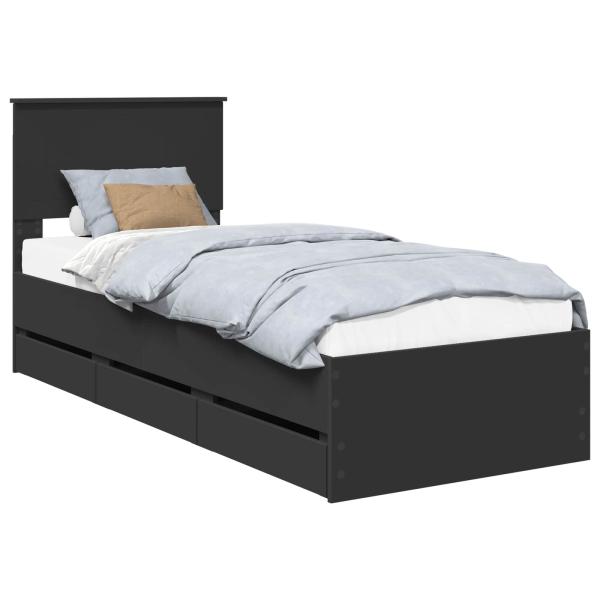 Bettrahmen mit Schubladen Schwarz 75 x 190 cm Ingenieurs Holz
