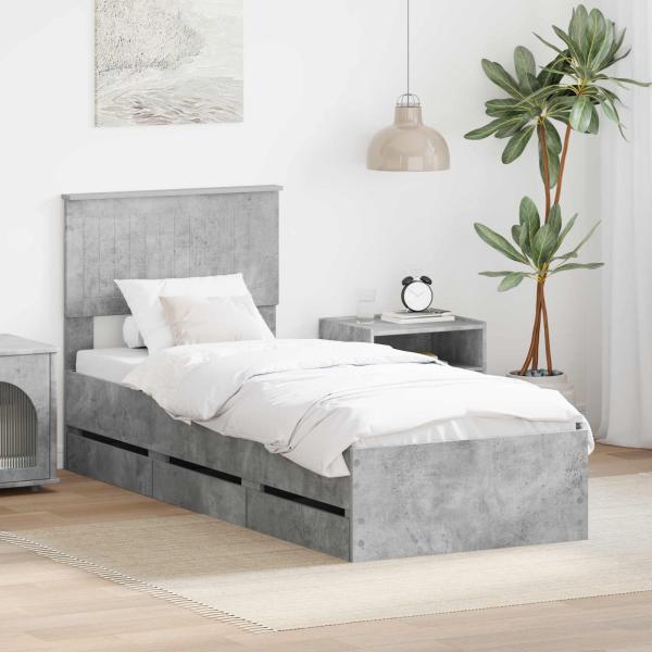 ARDEBO.de - Bettrahmen mit Kopfteil Beton Grau 75 x 190 cm Ingenieurs Holz