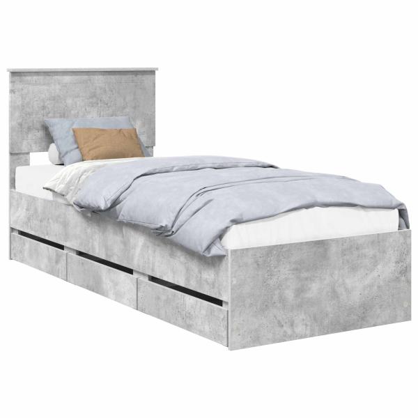 Bettrahmen mit Kopfteil Beton Grau 75 x 190 cm Ingenieurs Holz