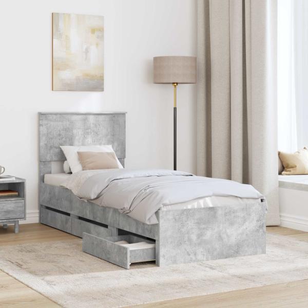 Bettrahmen mit Kopfteil Beton Grau 75 x 190 cm Ingenieurs Holz