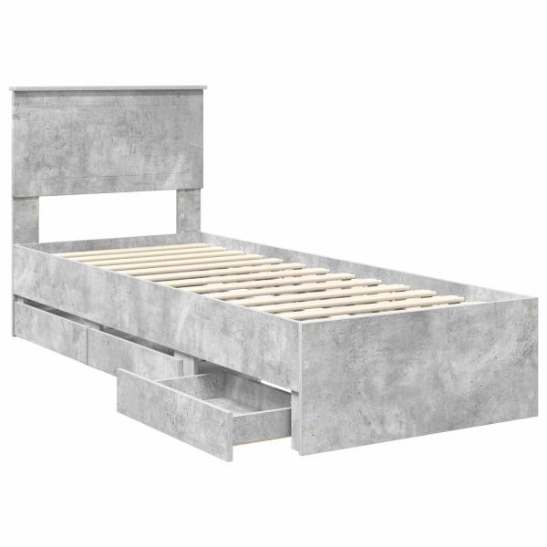 Bettrahmen mit Kopfteil Beton Grau 75 x 190 cm Ingenieurs Holz