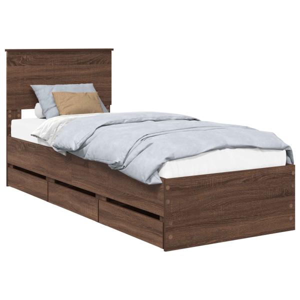 Bettrahmen Braun Eichen-Optik 75 x 190 cm Ingenieurs Holz