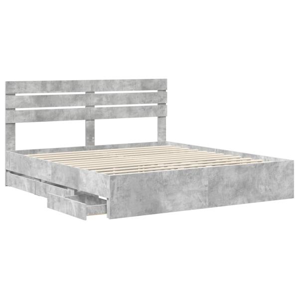 Bettrahmen mit Kopfteil Beton Grau 200 x 200 cm Ingenieurs Holz