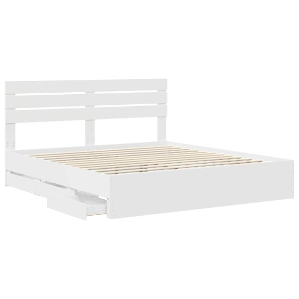 Bettrahmen mit Schubladen Weiß 180 x 200 cm Ingenieurs Holz