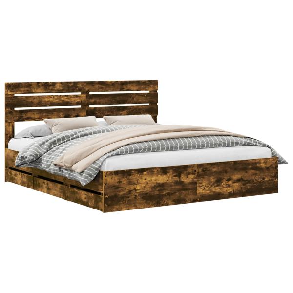 Bettrahmen Geräucherte Eiche 180 x 200 cm Ingenieurs Holz