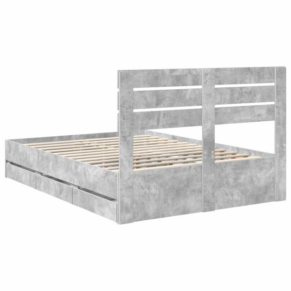 Bettrahmen mit Kopfteil Beton Grau 150 x 200 cm Ingenieurs Holz