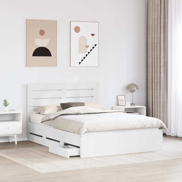 Bettrahmen mit Schubladen Weiß 140 x 200 cm Ingenieurs Holz