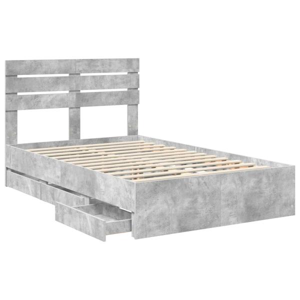 Bettrahmen mit Kopfteil Beton Grau 135 x 190 cm Ingenieurs Holz