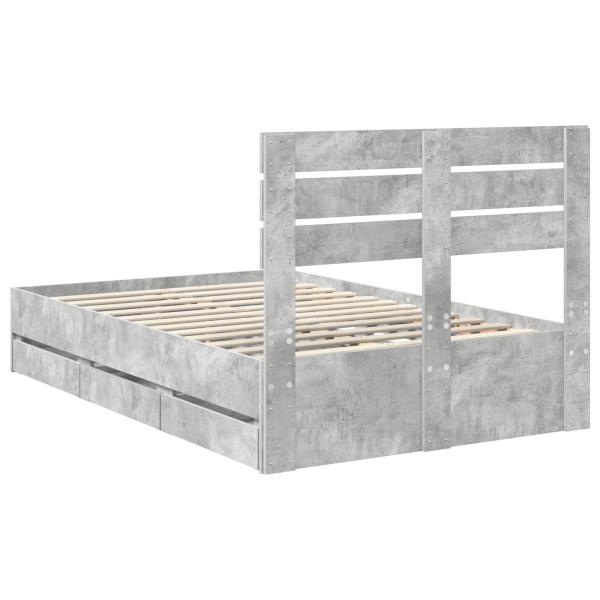 Bettrahmen mit Kopfteil Beton Grau 135 x 190 cm Ingenieurs Holz