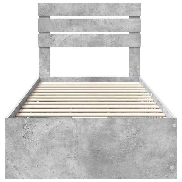 Bettrahmen mit Kopfteil Beton Grau 100 x 200 cm Ingenieurs Holz
