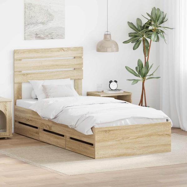 ARDEBO.de - Bettrahmen Sonoma-Eiche 90 x 190 cm Ingenieurs Holz