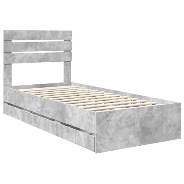 Bettrahmen mit Kopfteil Beton Grau 90 x 190 cm Ingenieurs Holz