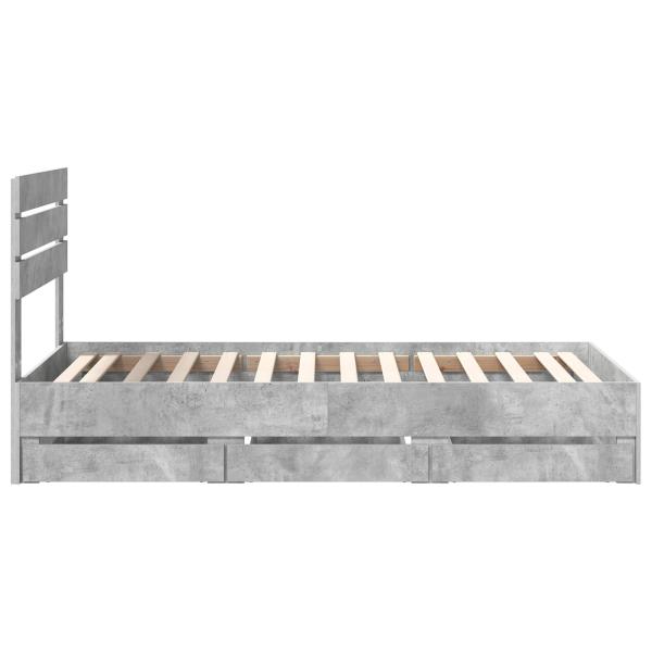 Bettrahmen mit Kopfteil Beton Grau 90 x 190 cm Ingenieurs Holz