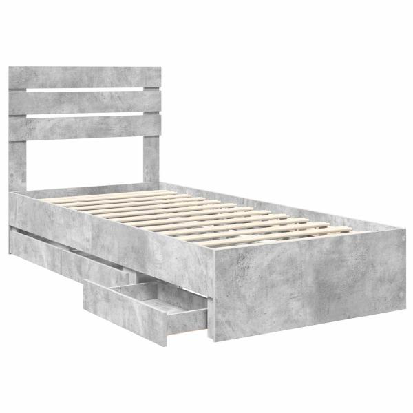 Bettrahmen mit Kopfteil Beton Grau 75 x 190 cm Ingenieurs Holz