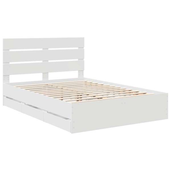 Bettrahmen mit Schubladen Weiß 160 x 200 cm Ingenieurs Holz