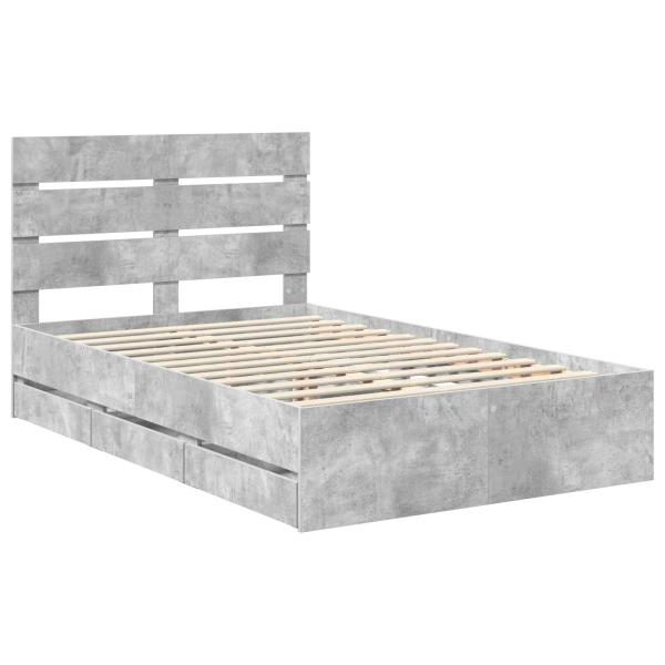 Bettrahmen mit Kopfteil Beton Grau 135 x 190 cm Ingenieurs Holz