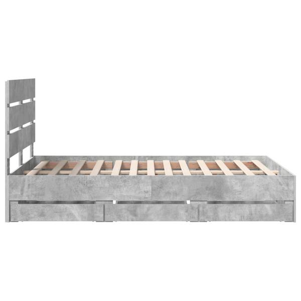 Bettrahmen mit Kopfteil Beton Grau 135 x 190 cm Ingenieurs Holz